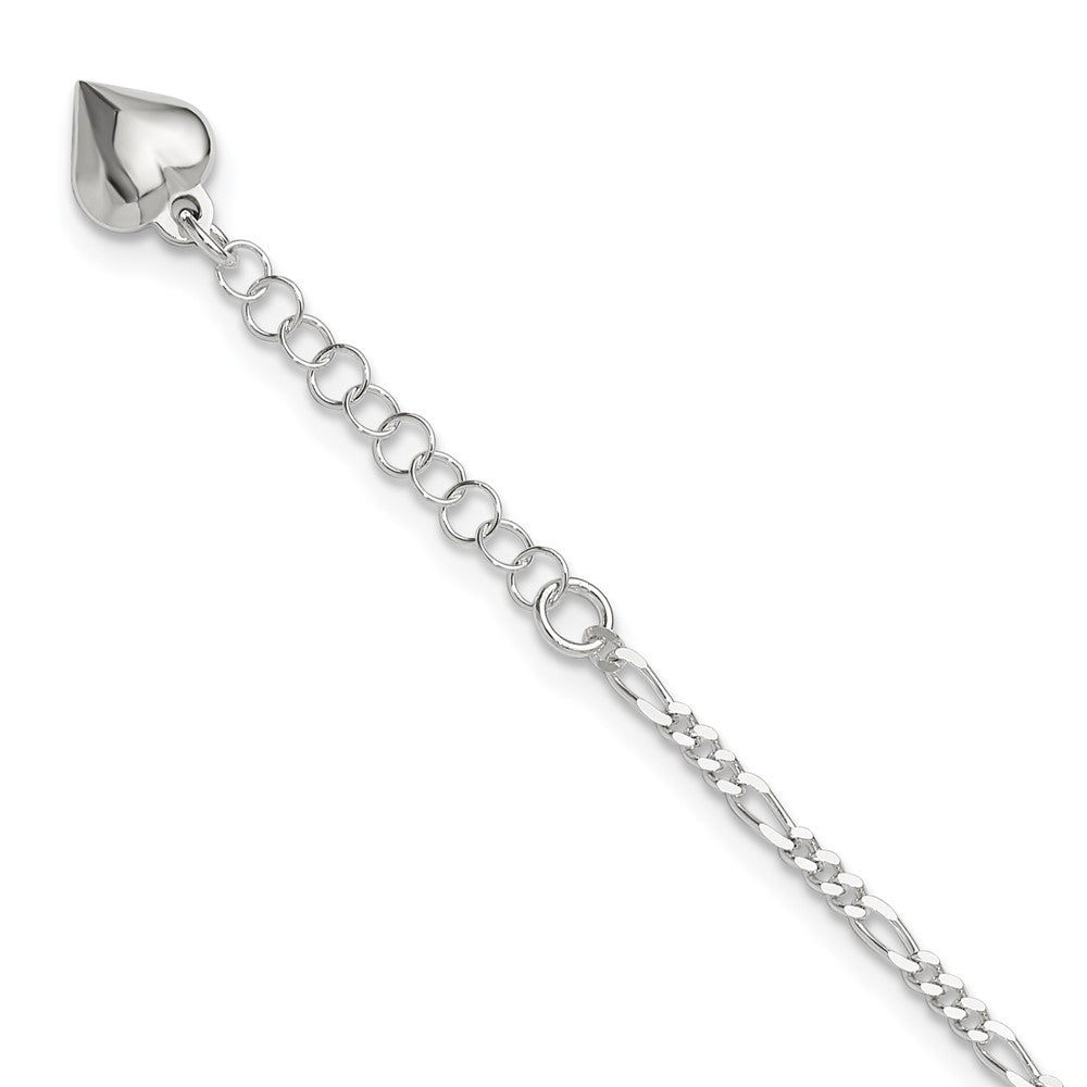 Sterling Silver Polished Heart Plus ext. Anklet