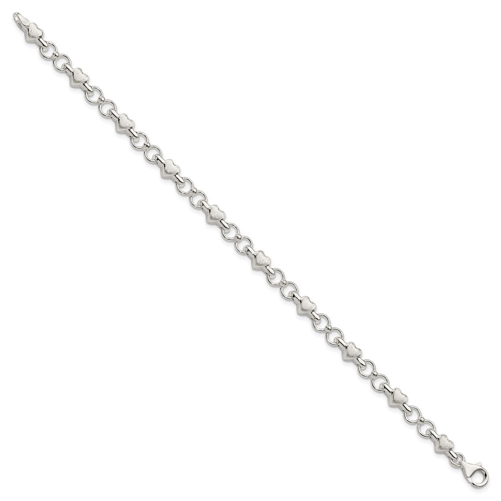 Sterling Silver Polished Circles and Brushed Hearts Bracelet