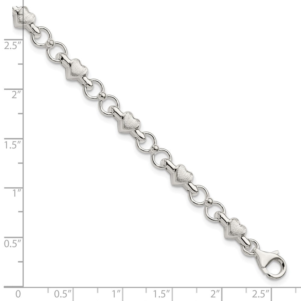 Sterling Silver Polished Circles and Brushed Hearts Bracelet