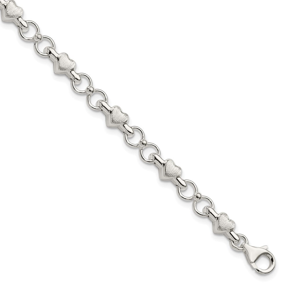 Sterling Silver Polished Circles and Brushed Hearts Bracelet