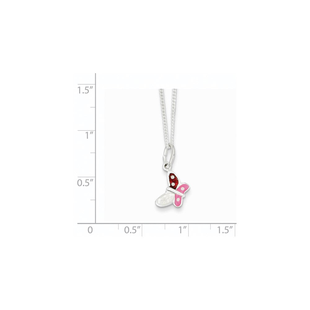 Sterling Silver Polished Enameled Butterfly Necklace