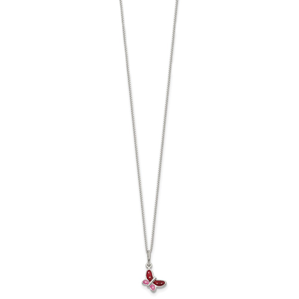 Sterling Silver Polished Enameled Butterfly Necklace