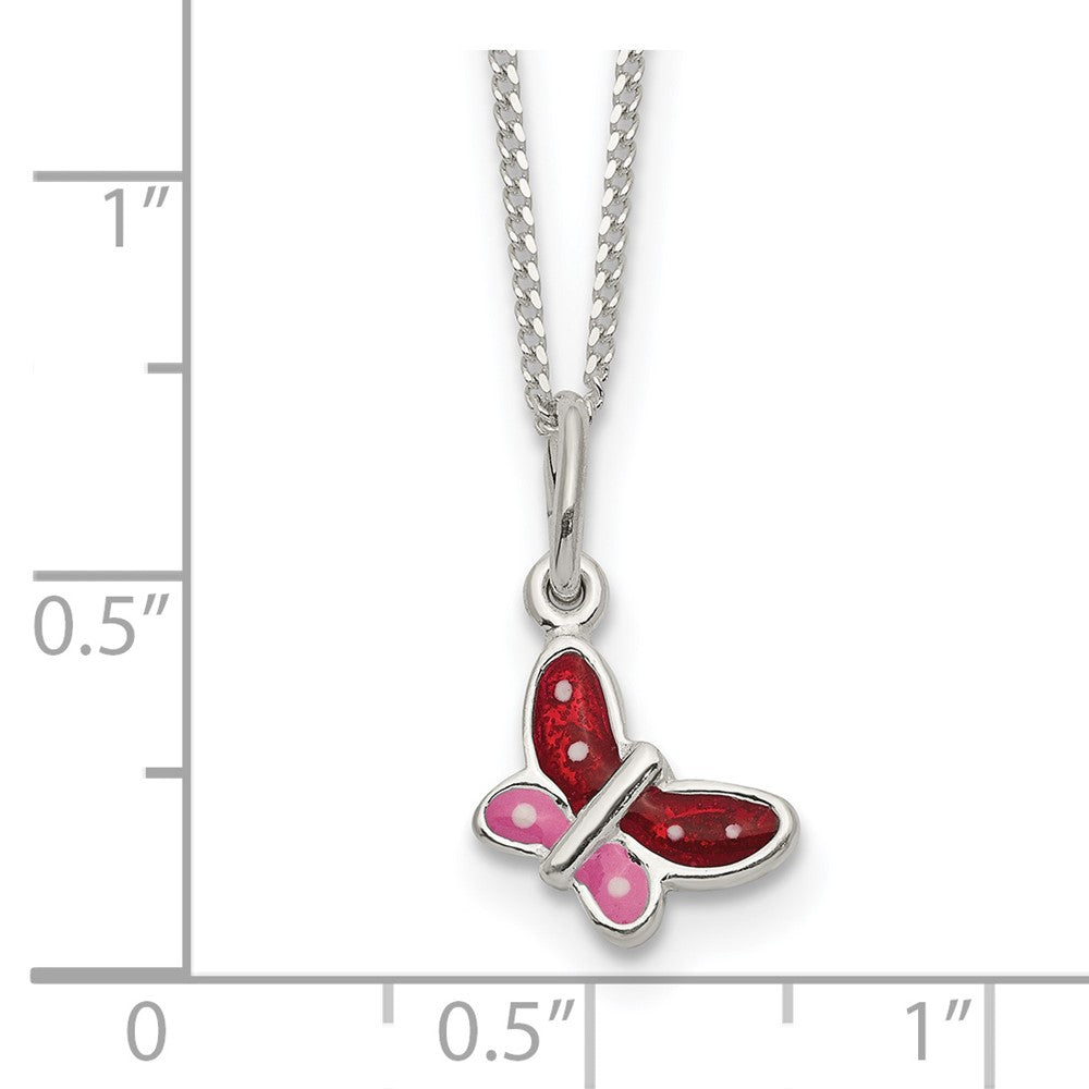 Sterling Silver Polished Enameled Butterfly Necklace