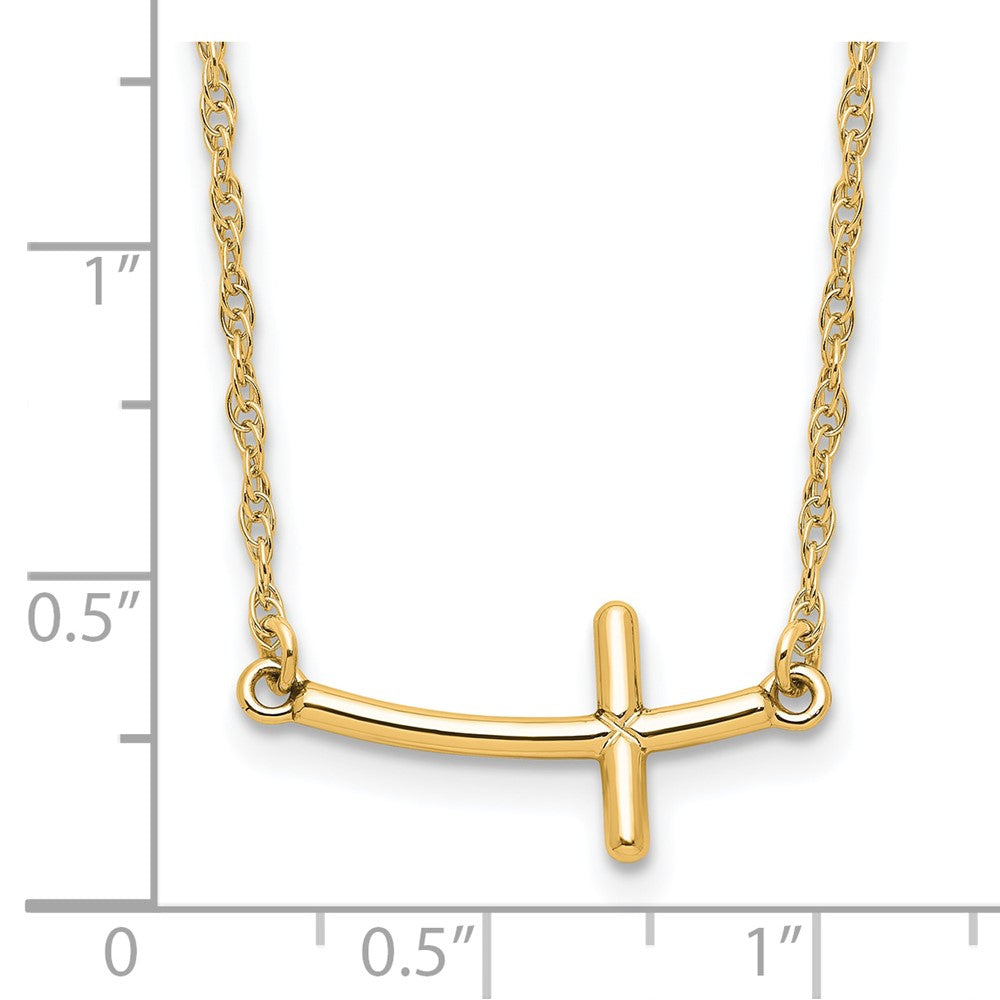 Sterling Silver YG-plated Small Sideways Curved Cross Necklace