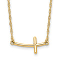 Sterling Silver YG-plated Small Sideways Curved Cross Necklace