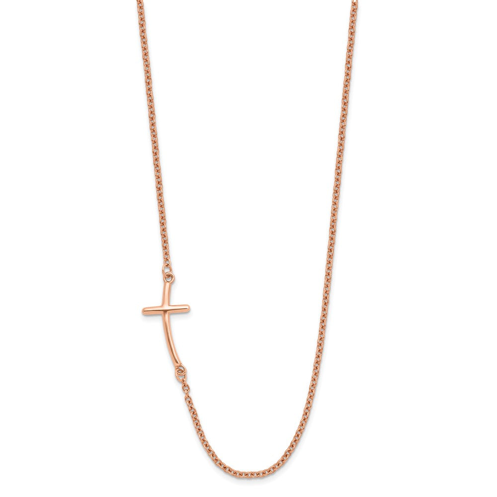 Sterling Silver RG-plated Large Off-Set Sideways Curved Cross Necklace