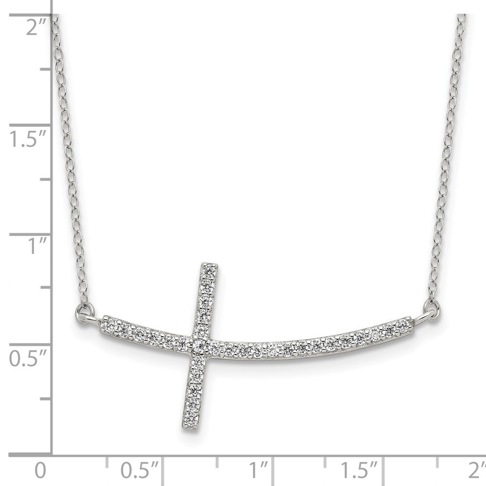 Sterling Silver Rhodium-plated CZ Sideways Cross w/ Ext Necklace