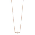 Sterling Silver Rose Gold-plated CZ Sideways Cross w/ Ext Necklace