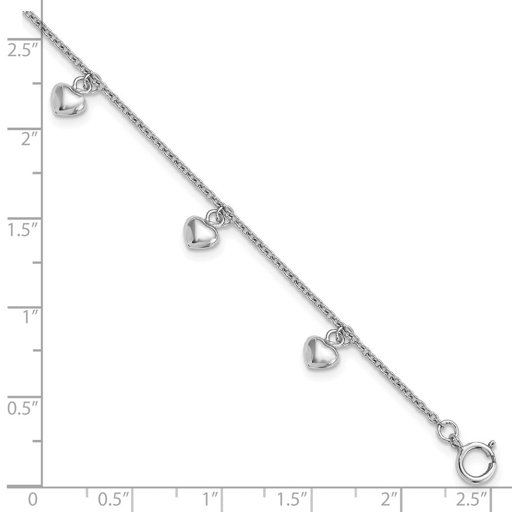 Sterling Silver Rhodium-plated Polished Petite Hearts Bracelet