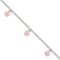Sterling Silver Polished Pink Enamel Flowers 5.5in w/1.5in Ext Bracelet