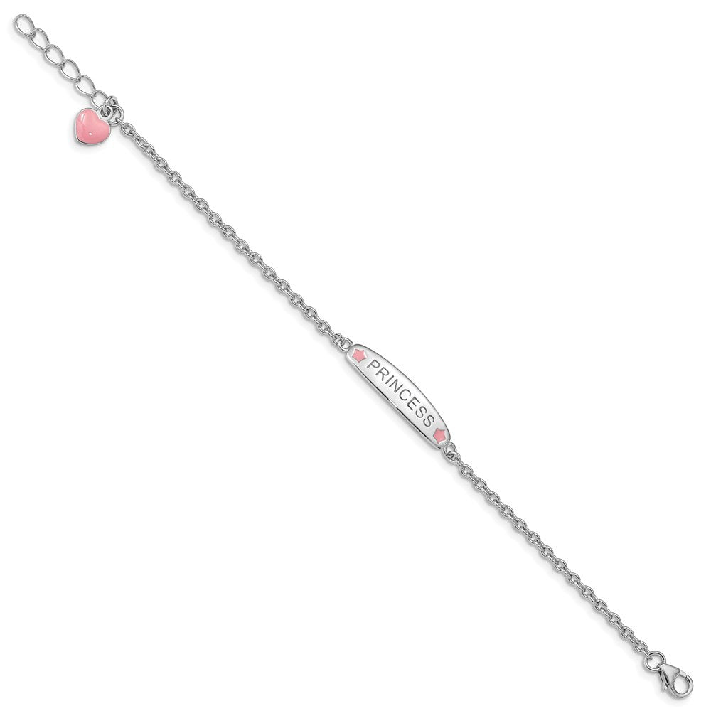SS RH-plated Polished Enameled PRINCESS w/ 1in ext. Children's Bracelet