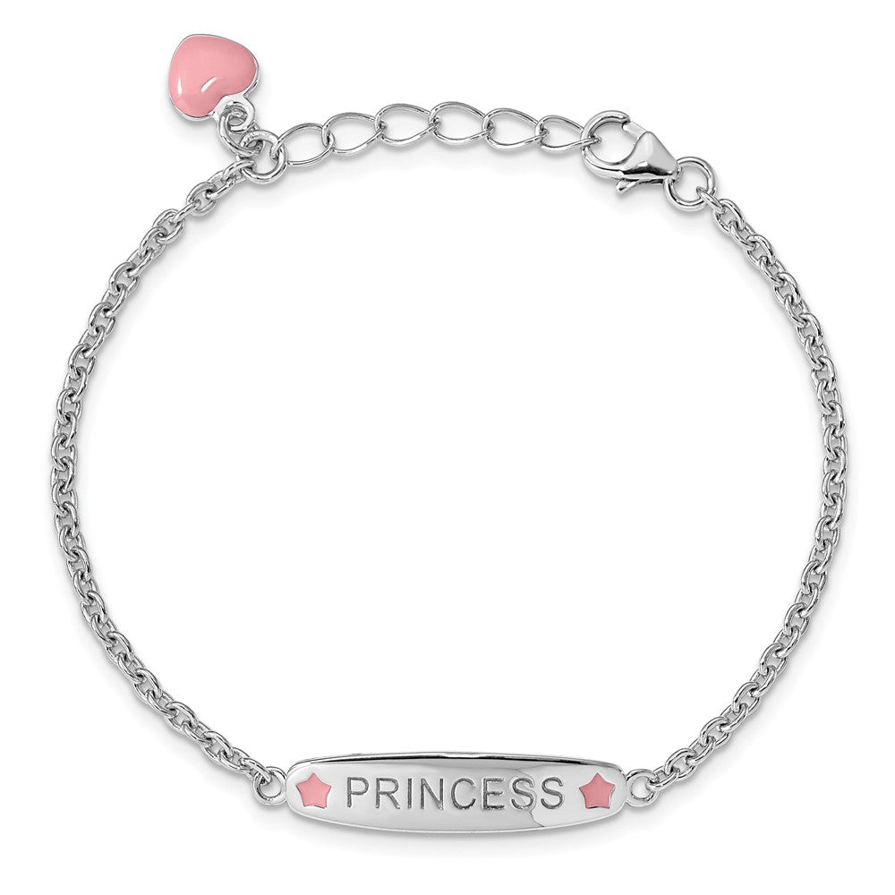 SS RH-plated Polished Enameled PRINCESS w/ 1in ext. Children's Bracelet