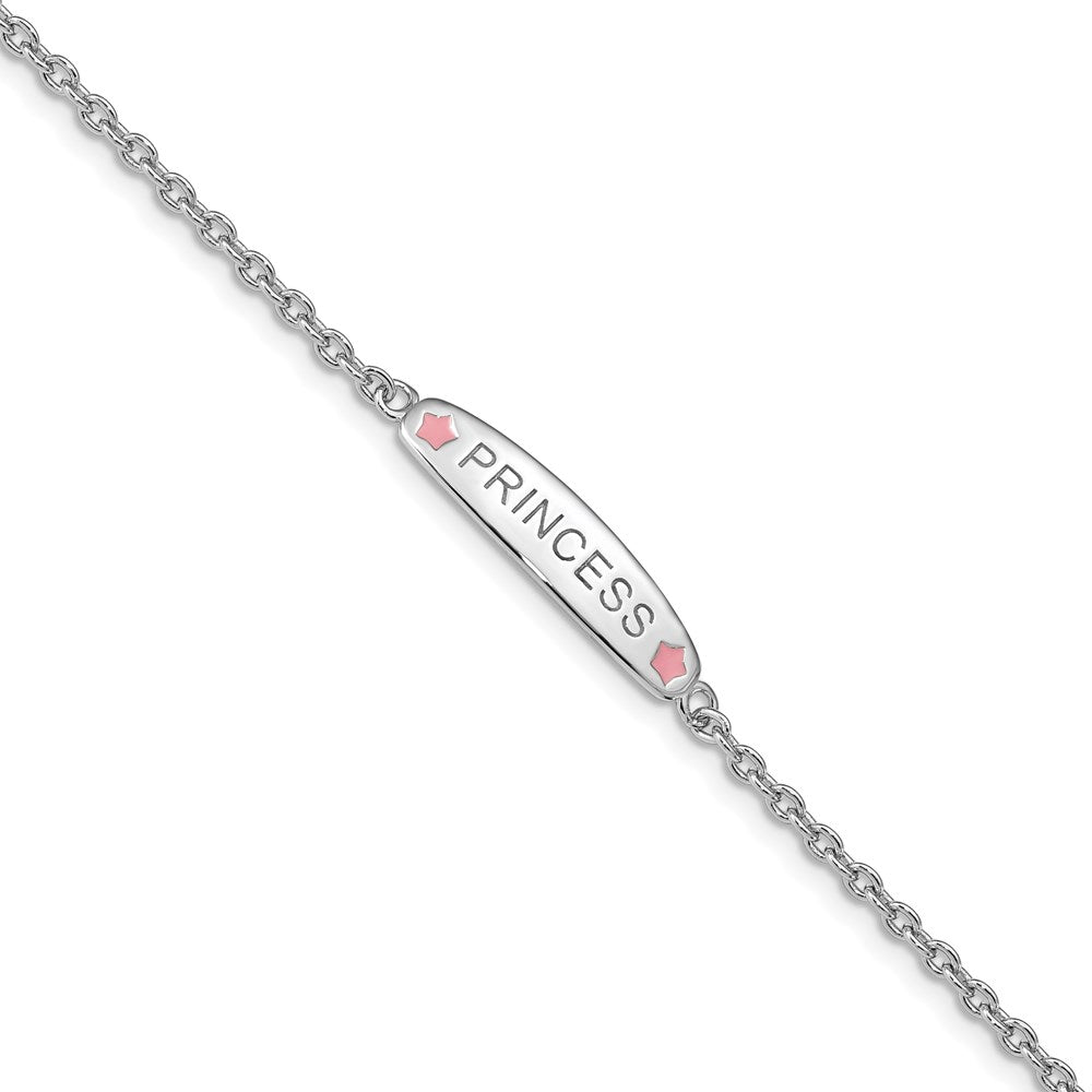 SS RH-plated Polished Enameled PRINCESS w/ 1in ext. Children's Bracelet