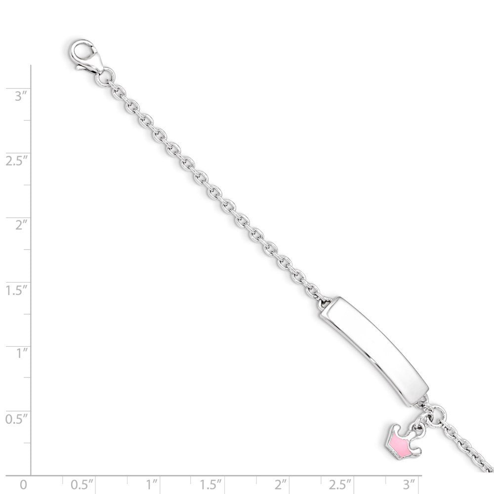 SS RH-plated Pink Enamel Crown w/ 1in Ext. Children's ID Bracelet