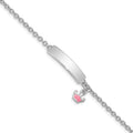SS RH-plated Pink Enamel Crown w/ 1in Ext. Children's ID Bracelet