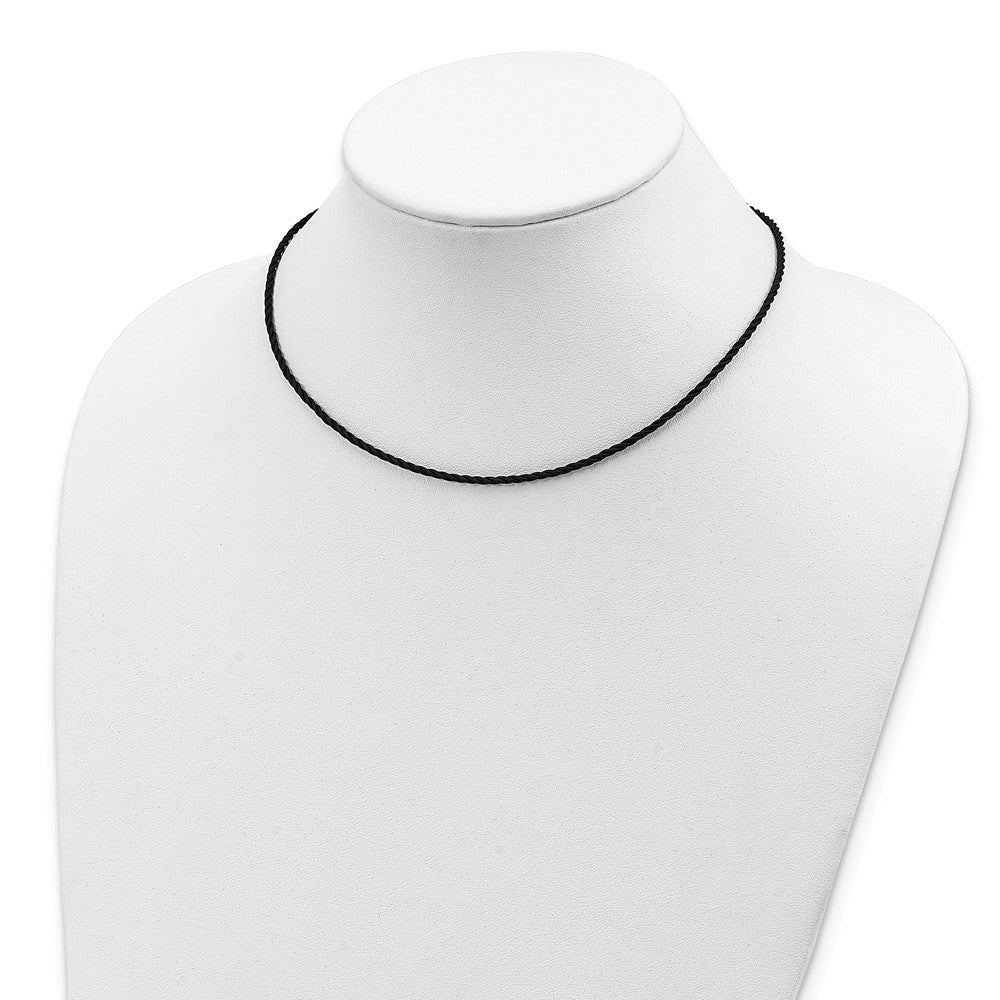 Sterling Silver 2mm Black Twisted Rubber Necklace