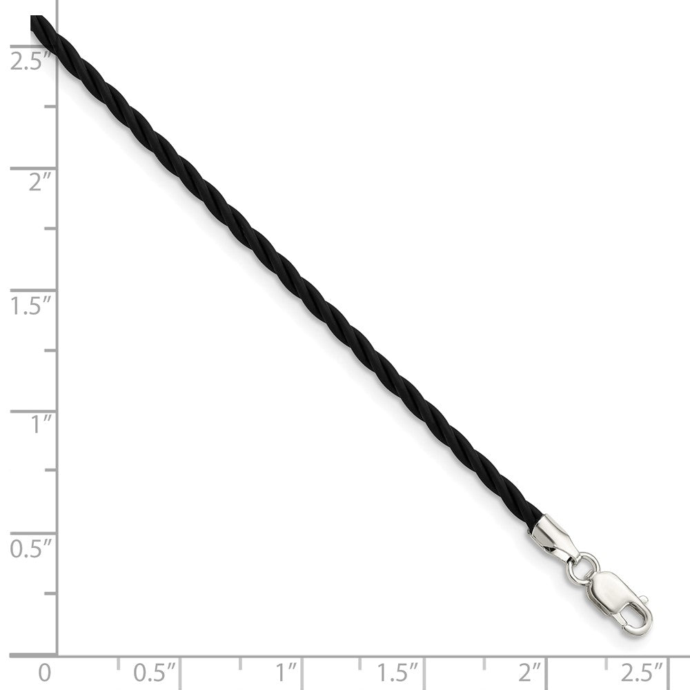 Sterling Silver 2mm Black Twisted Rubber Necklace