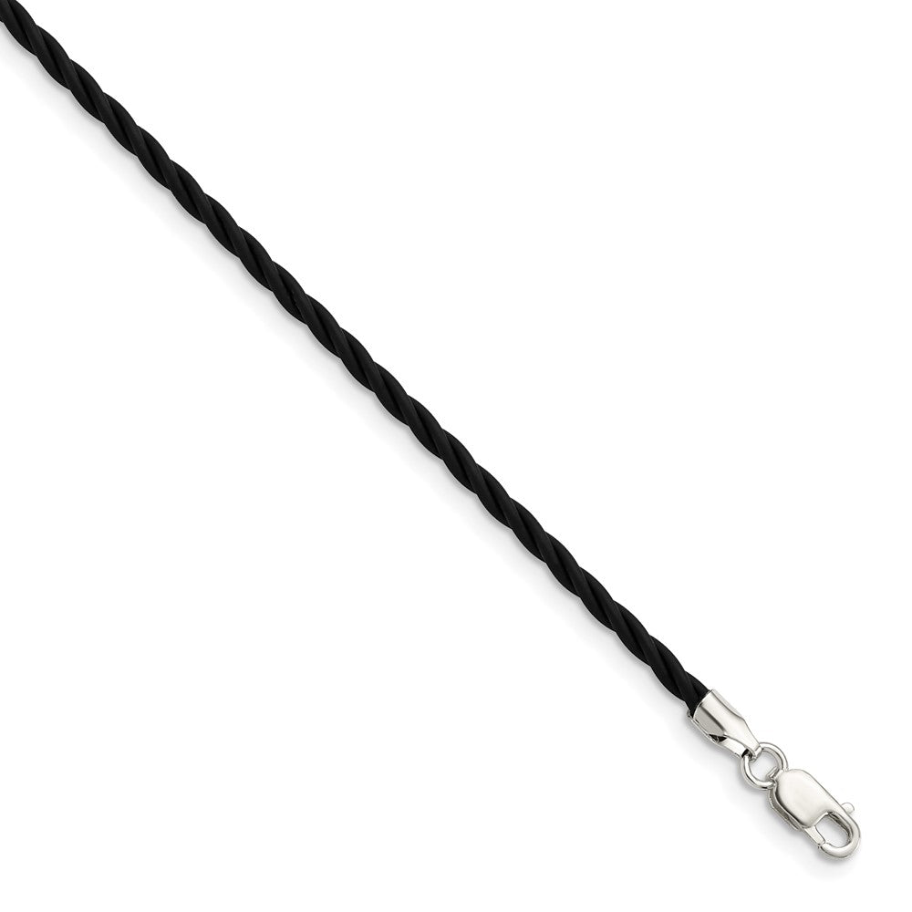 Sterling Silver 2mm Black Twisted Rubber Necklace