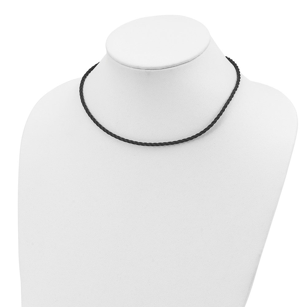 Sterling Silver 16 inch 3mm Black Twisted Rubber Necklace
