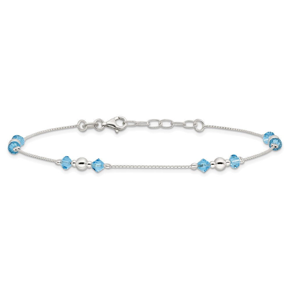 Sterling Silver Polished CZ and Bead Plus ext. Anklet