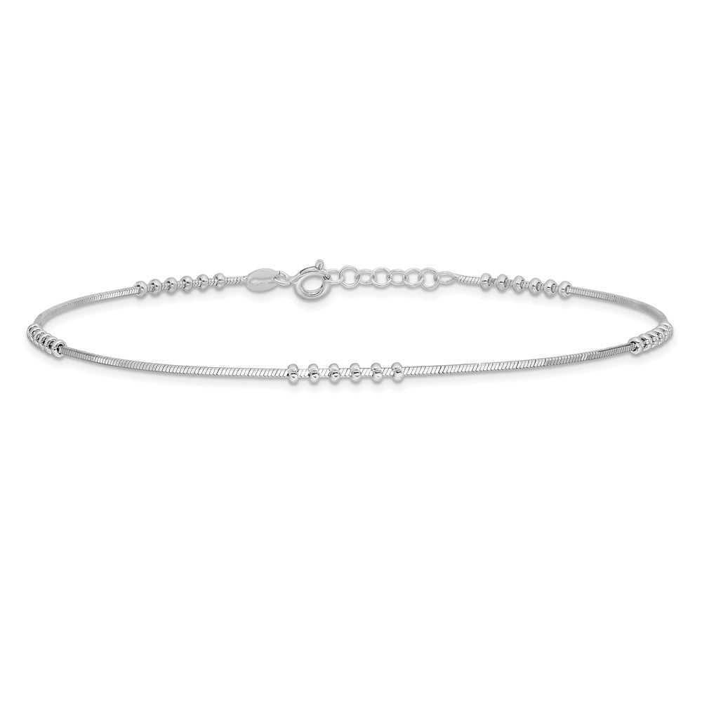 Sterling Silver Rhodium-plated Polished 10in w/.5in ext Anklet