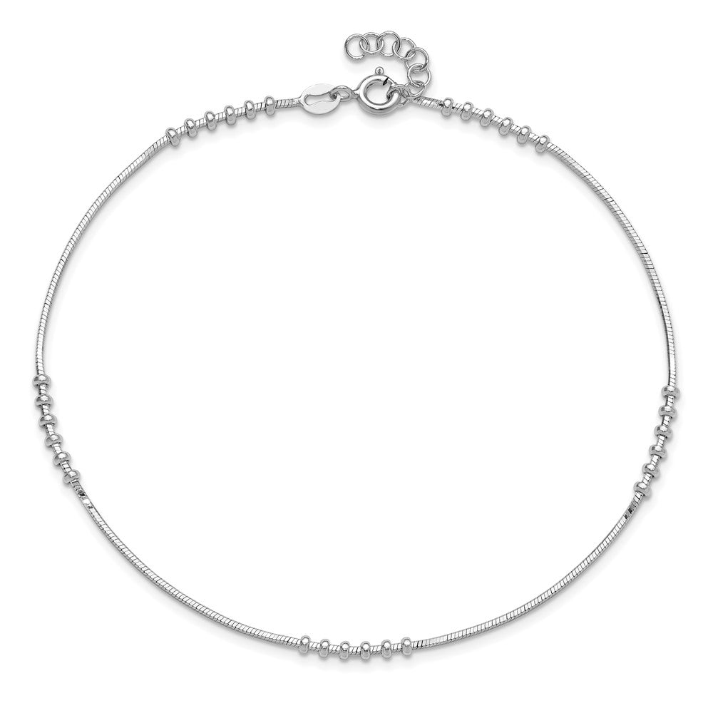 Sterling Silver Rhodium-plated Polished 10in w/.5in ext Anklet