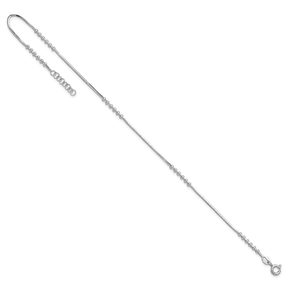 Sterling Silver Rhodium-plated Polished 10in w/.5in ext Anklet