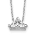 Sterling Silver RH-plated Polished & Beaded CZ Crown w/2in ext. Necklace