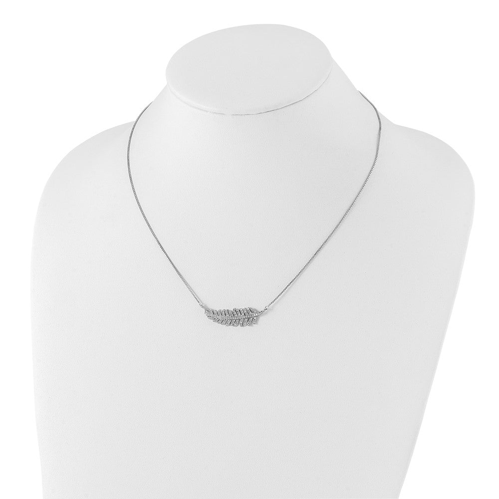 Sterling Silver Rhodium-plated w/CZ Leaf Necklace