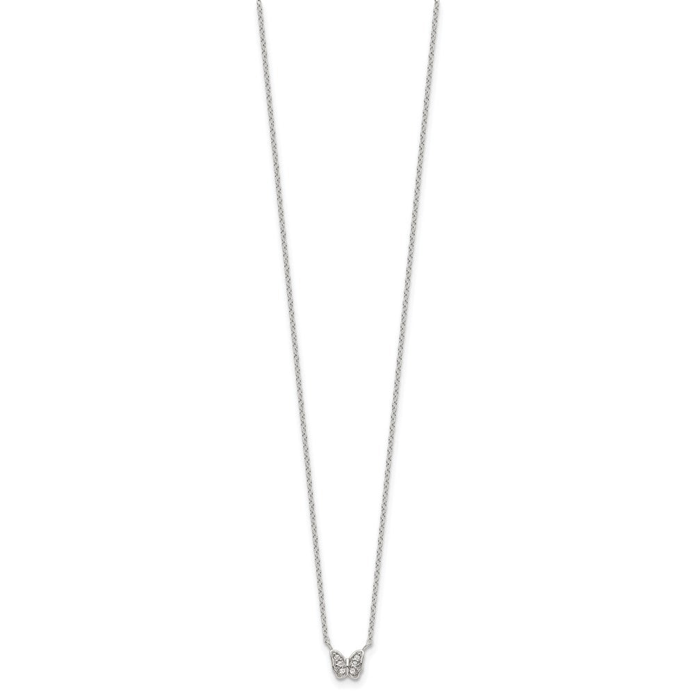 Sterling Silver RH-plated Polished CZ Butterfly 16in w/2in ext Necklace