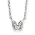 Sterling Silver RH-plated Polished CZ Butterfly 16in w/2in ext Necklace