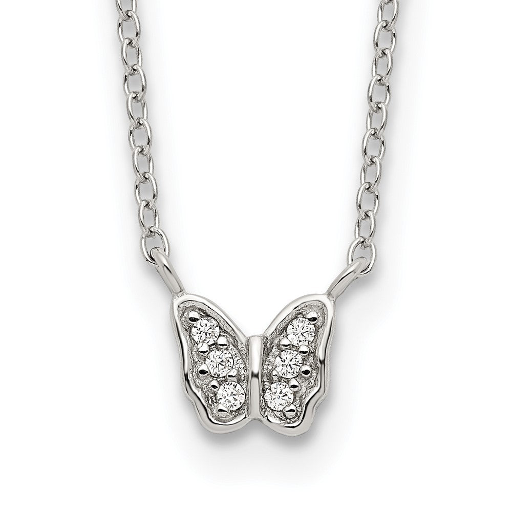 Sterling Silver RH-plated Polished CZ Butterfly 16in w/2in ext Necklace