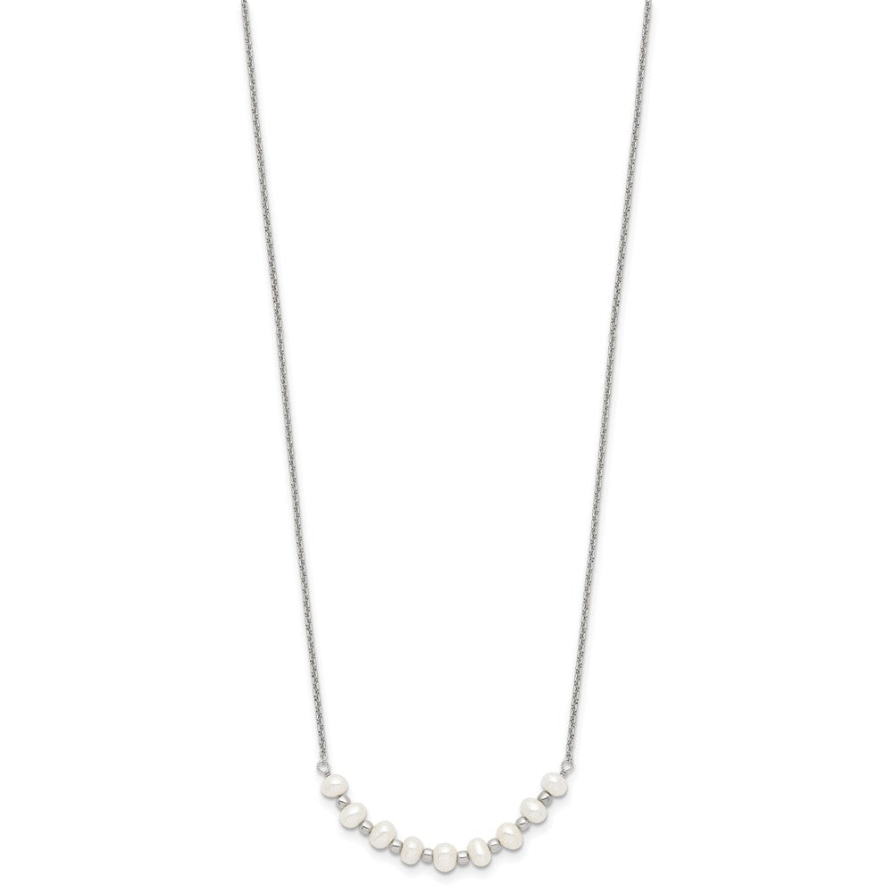 Sterling Silver Beaded 3-4mm FW Cultured Pearl Curved Necklace