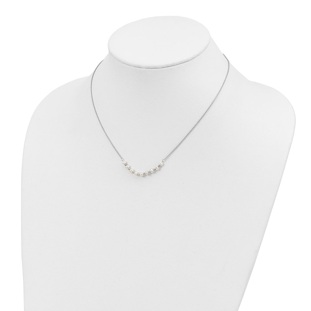 Sterling Silver Beaded 3-4mm FW Cultured Pearl Curved Necklace