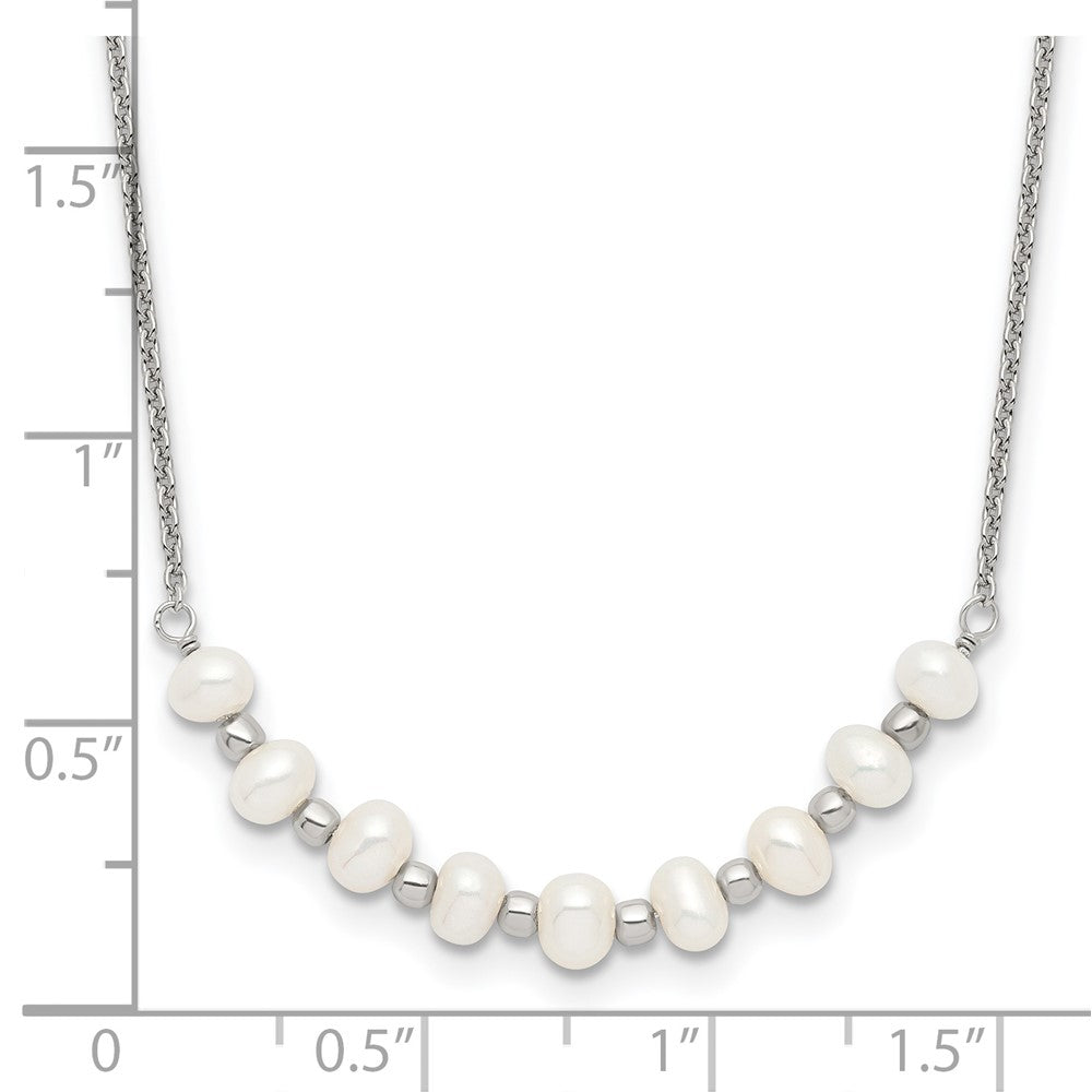 Sterling Silver Beaded 3-4mm FW Cultured Pearl Curved Necklace