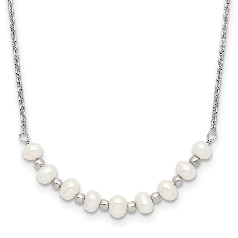 Sterling Silver Beaded 3-4mm FW Cultured Pearl Curved Necklace