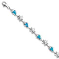Sterling Silver Rhodium Starfish CZ/Created Opal Seashell Bracelet