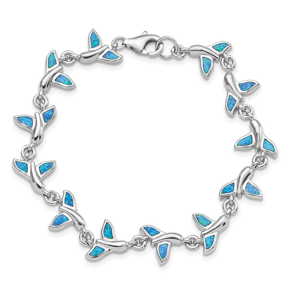 Sterling Silver Rhodium-Plated Whale Tail 7.75in Bracelet