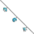 Sterling Silver Rhodium-plated Created Opal Fish and Shells Charm Bracelet