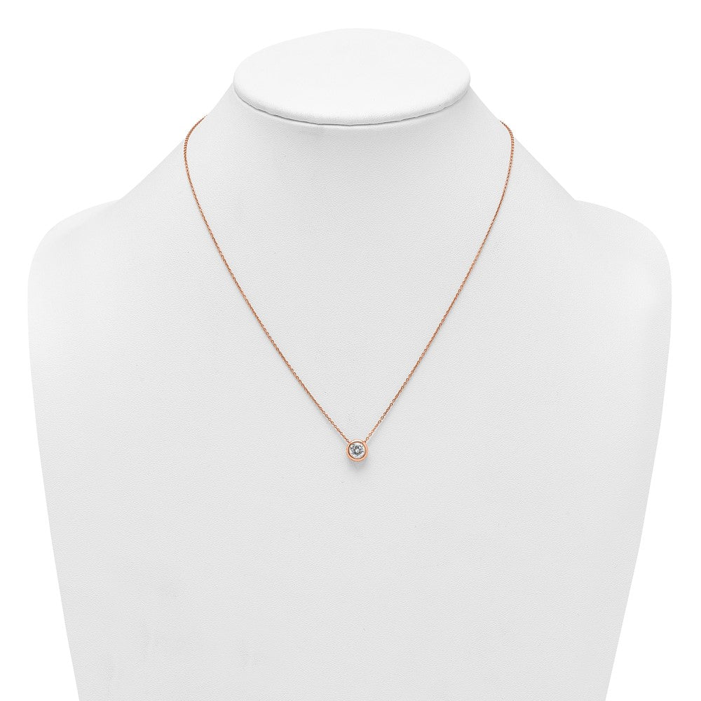 Sterling Silver Rose-tone Polished White CZ Necklace