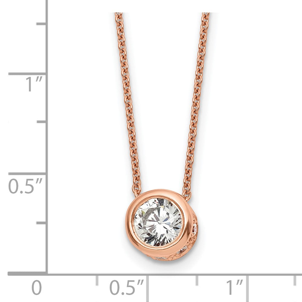 Sterling Silver Rose-tone Polished White CZ Necklace