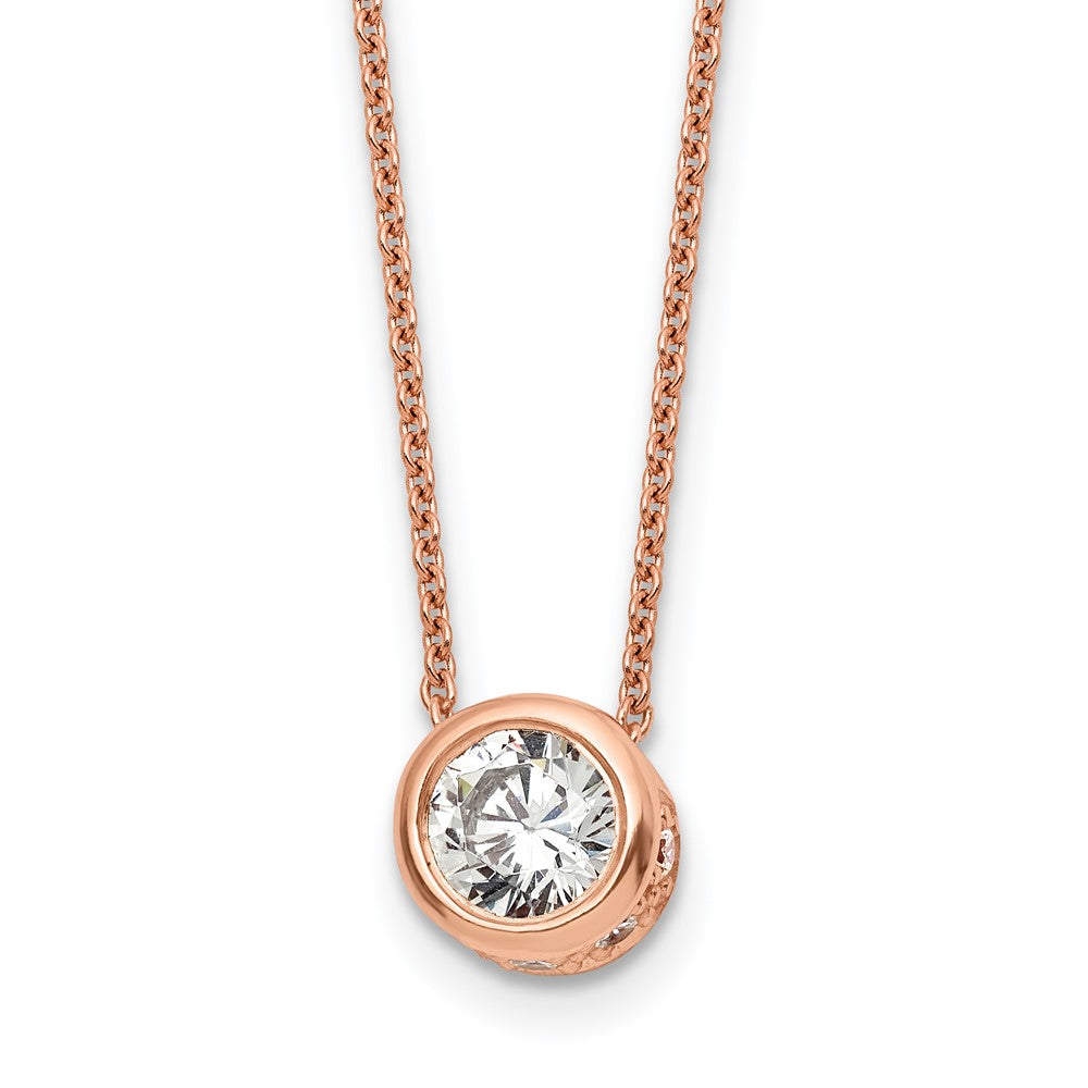 Sterling Silver Rose-tone Polished White CZ Necklace