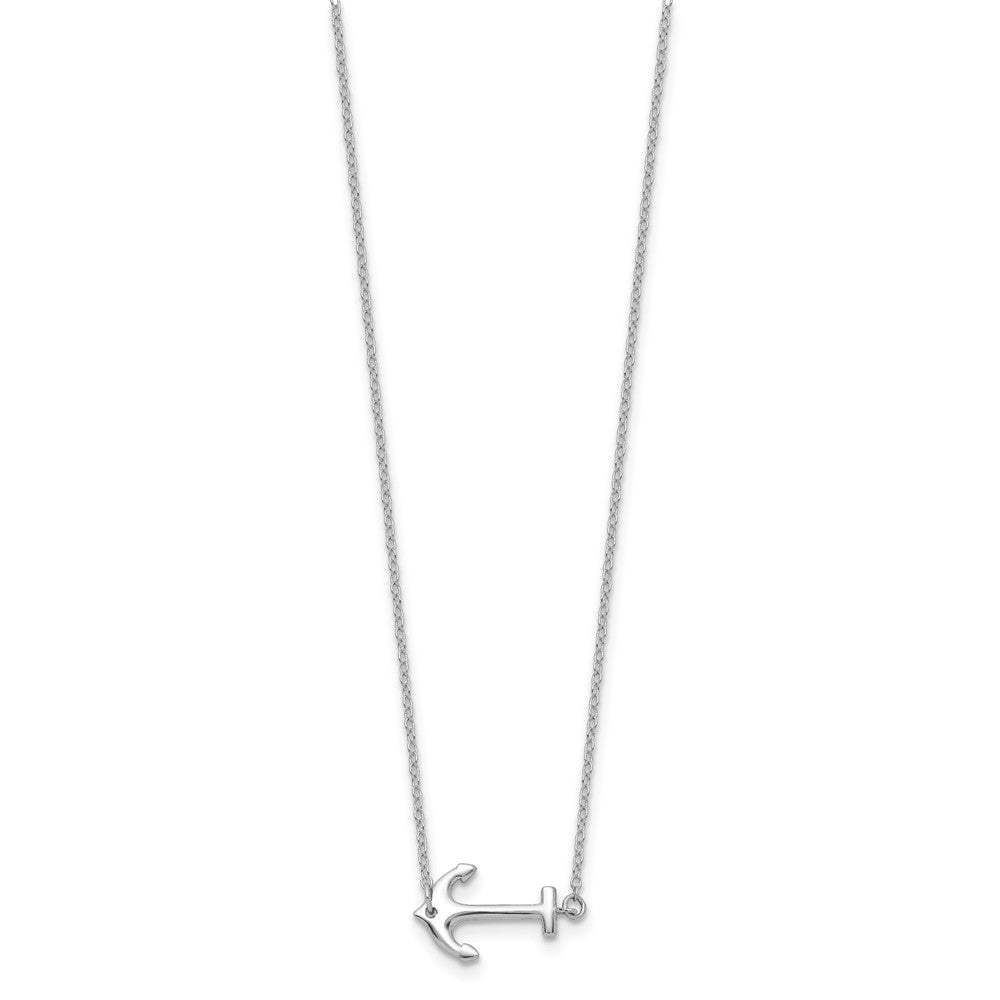 Sterling Silver Rhodium-plated Anchor w/2in ext. Necklace