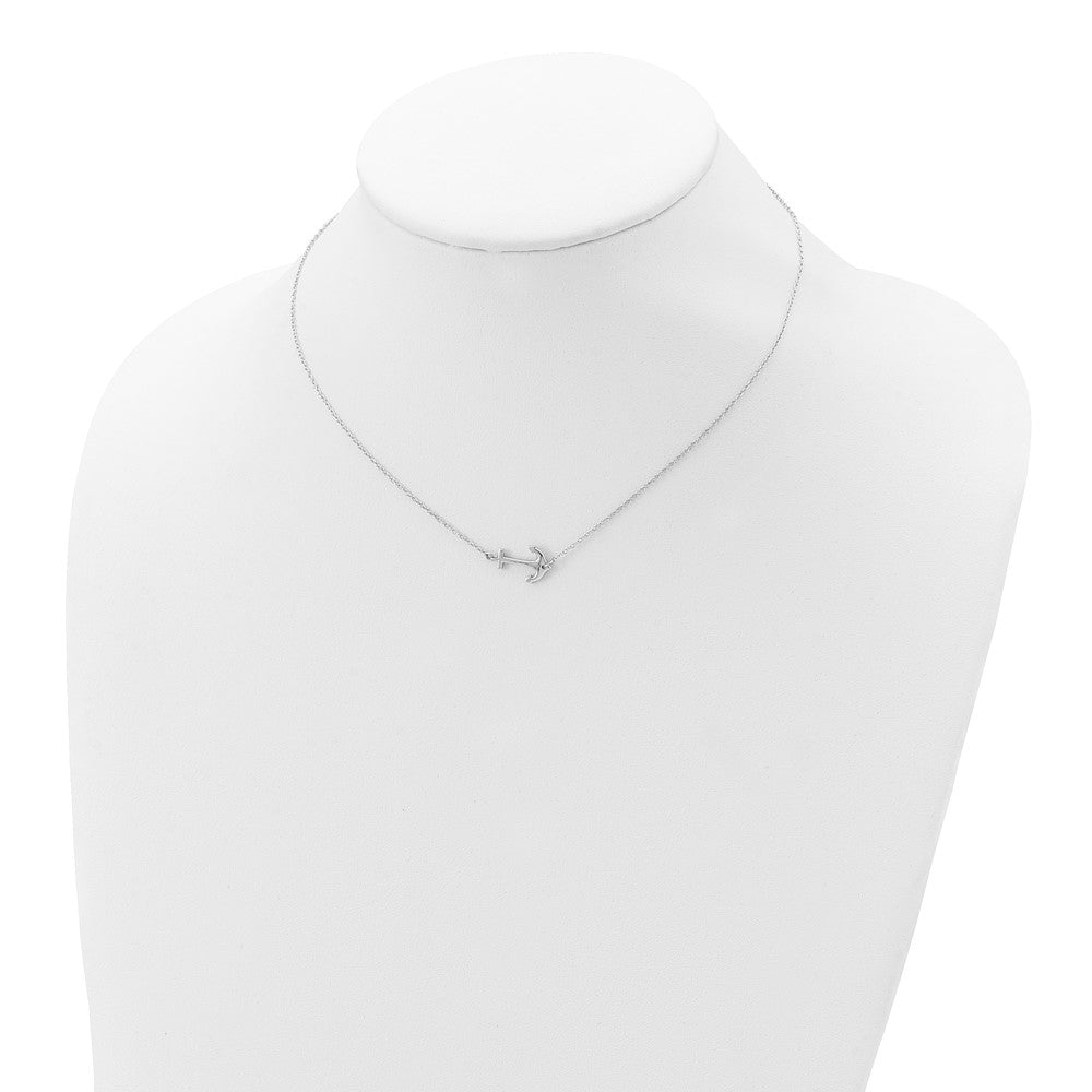 Sterling Silver Rhodium-plated Anchor w/2in ext. Necklace