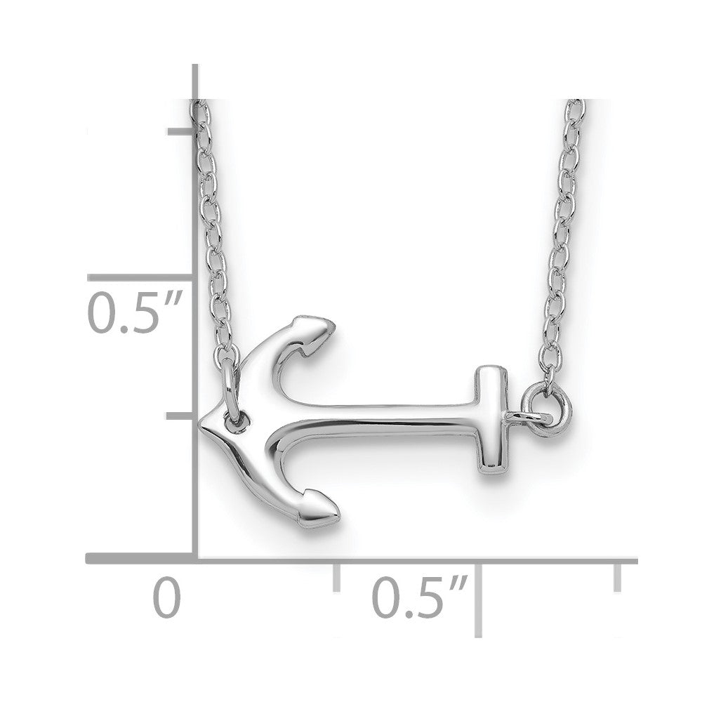 Sterling Silver Rhodium-plated Anchor w/2in ext. Necklace