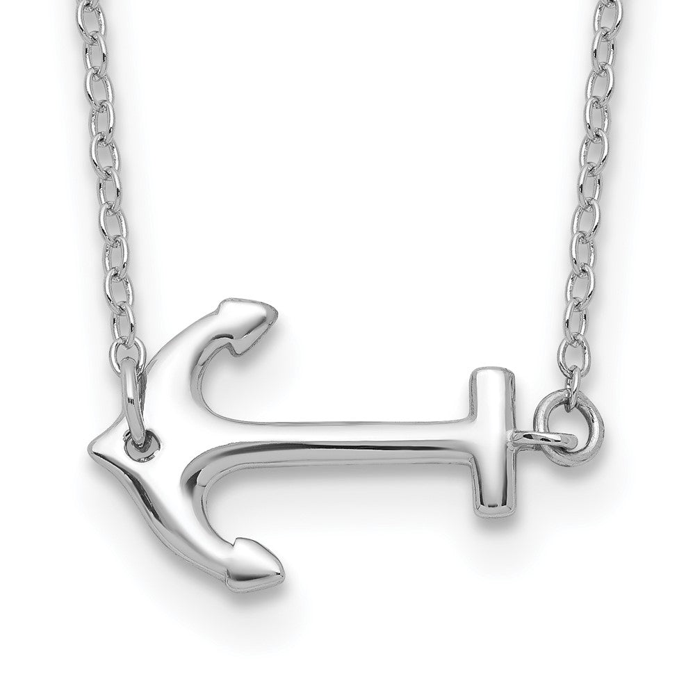 Sterling Silver Rhodium-plated Anchor w/2in ext. Necklace