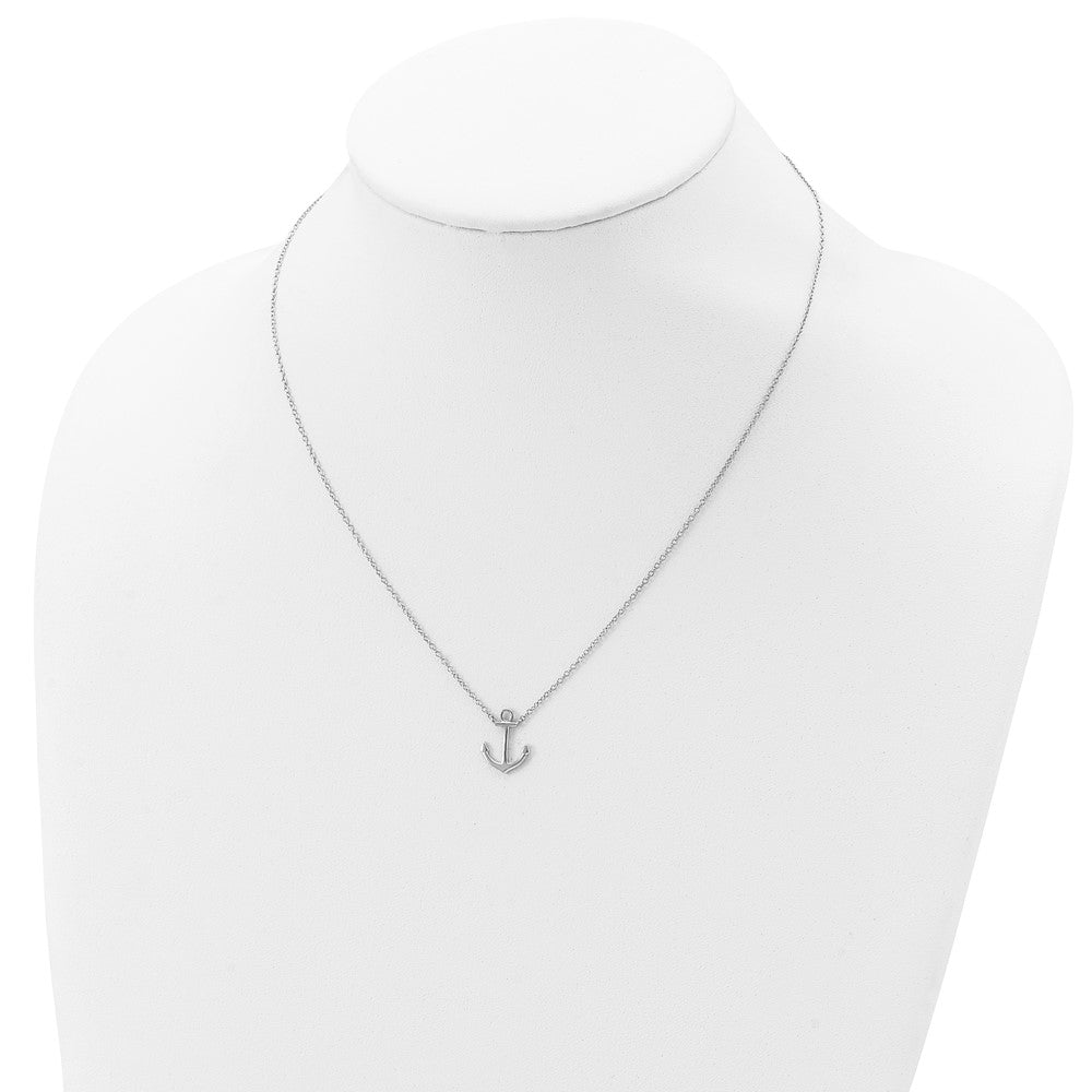 Sterling Silver Rhodium-plated Anchor w/2in ext. Necklace