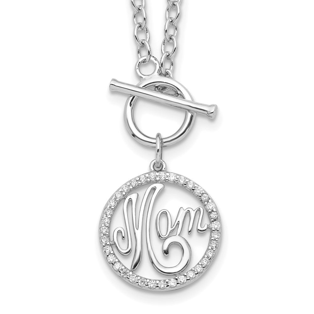 Sterling Silver Rhodium-plated Polished CZ MOM 18 inch Necklace