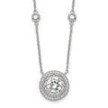 Sterling Silver RH-plated Round CZ Pendant w/2in. ext. 4-Station Necklace