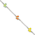 Sterling Silver Polished Multi-color Enamel Butterflies Bracelet